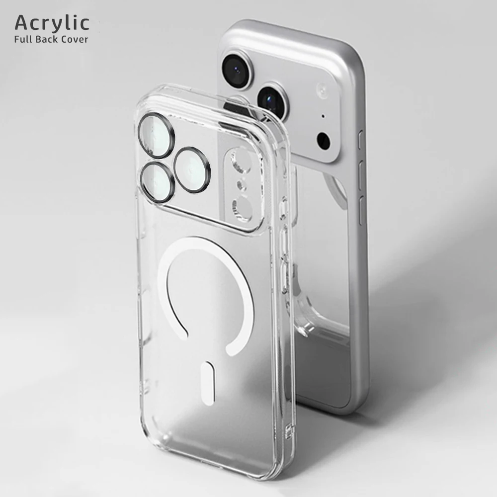 original luxo sem fio magnético case clara para apple magsafe capa iphone 17 pro max 17 air capinha acrílico silicone estojo imã proteção completa volta cobertura das lentes câmara