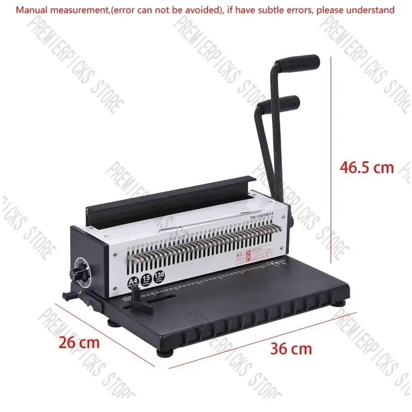 TD-1500B34 Manual Spiral Wire Binding Machine Metal 34 Punching Hole Square 4*4mm Photo Album A4 Paper Binder Puncher