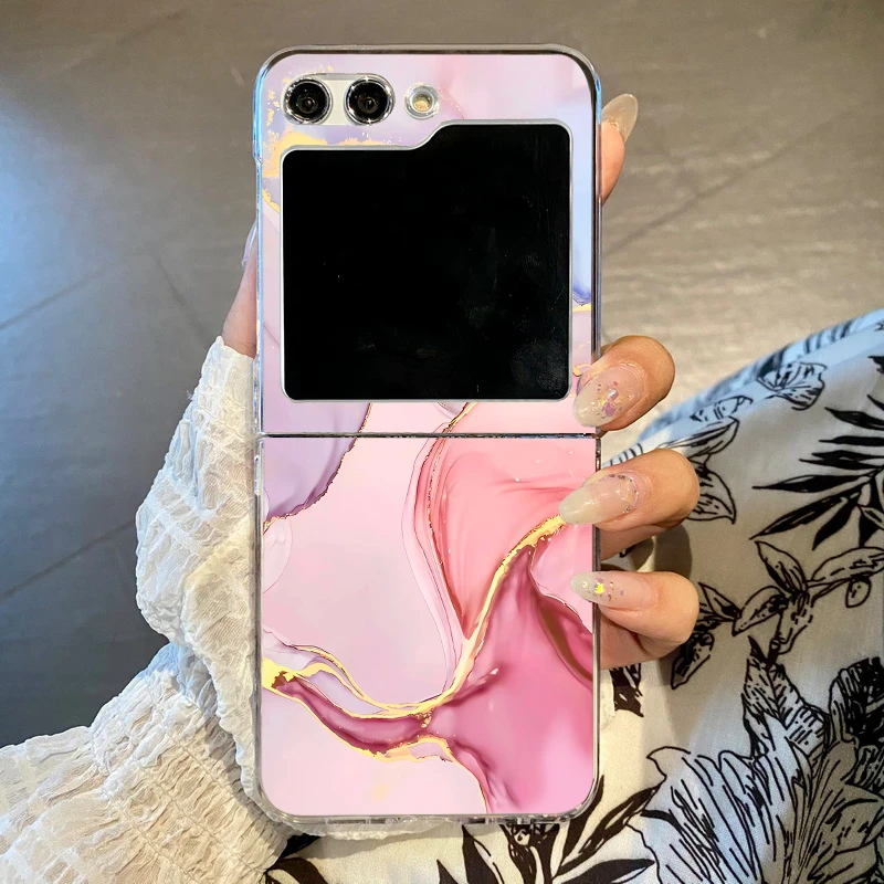 Marble Pattern Transparent Phone Case For Samsung Galaxy Z Flip 6 5 4 3 Clear Hard Folding Cover For Samsung Z Flip6 Flip5 Flip4