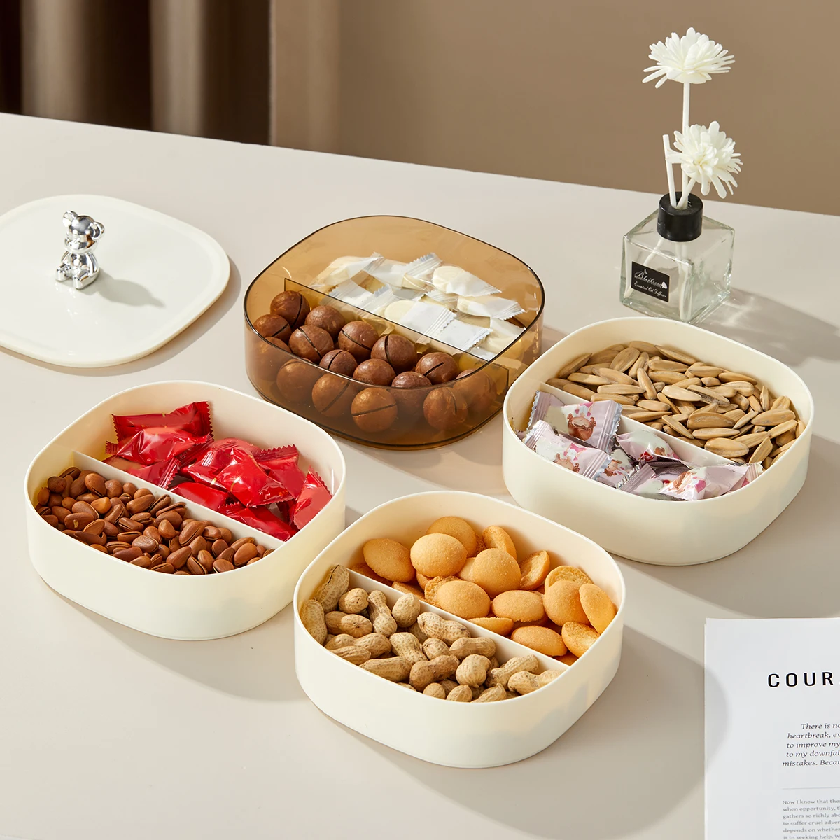 WORTHBUY Fruit Plate Snack Serving Tray With Compartment Moisture-proof Stackable Multilayer Candy Dried Fruit Storage Box