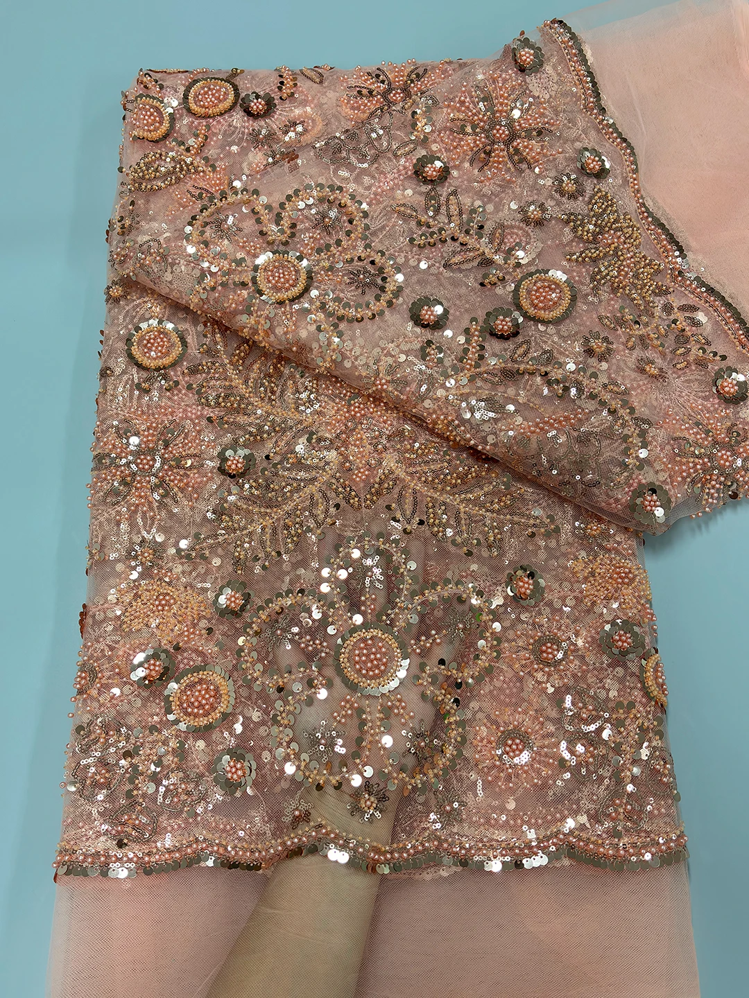 

Luxury African Sequence Lace Fabric 2025 High Quality Sequins Lace Embroidery Beaded Mesh Fabric For Women Wedding Party Dresses