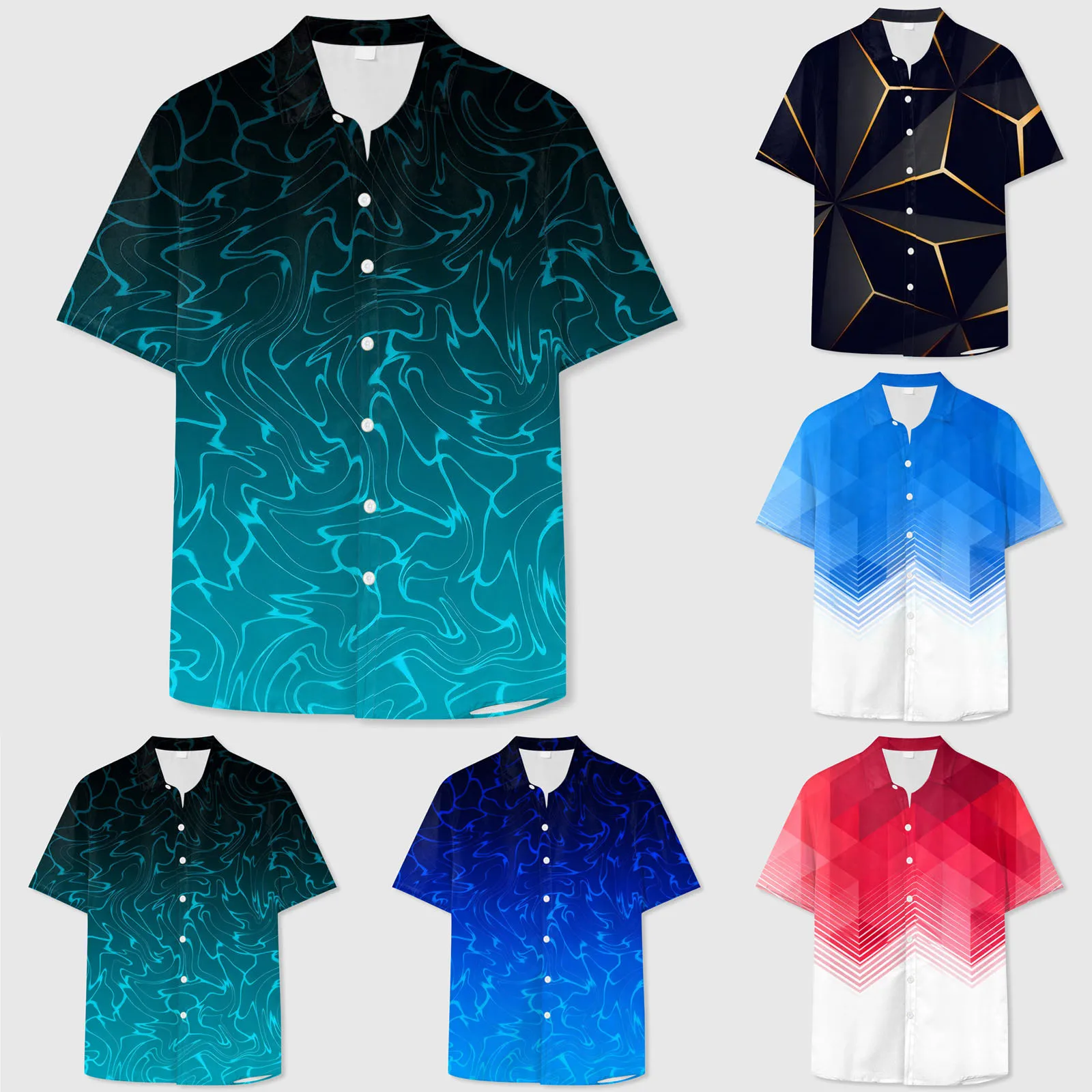 تبادل الرجال الرجال طية صدر السترة زر قميص قصير الأكمام أعلى الفن الرسم طباعة سيدة طويلة الأكمام المحملة