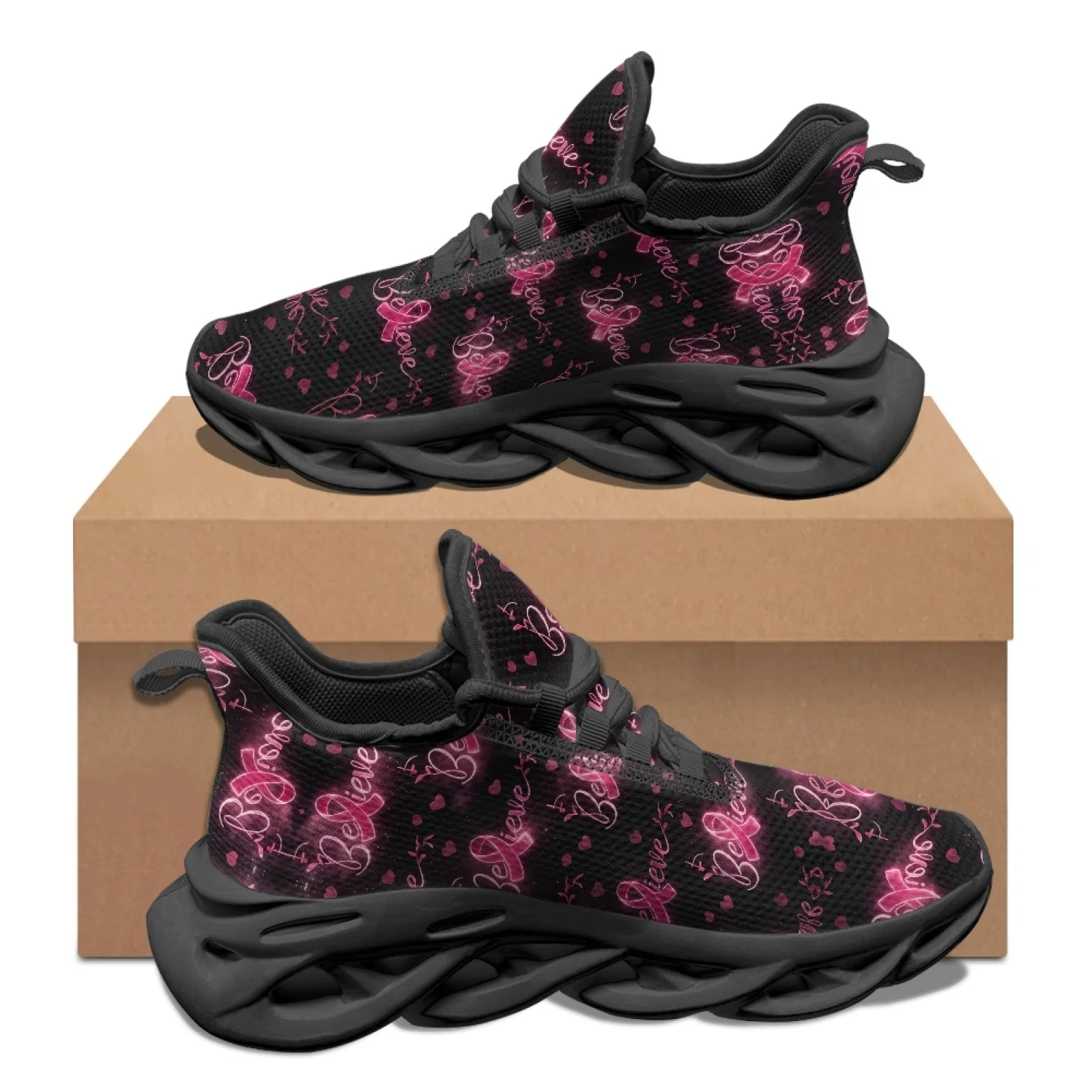 PENSTROLL Pink Ribbon Men's Running Shoes Mesh & EVA Lightweight Athletic Footwear for Jogging All Season Casual Sport