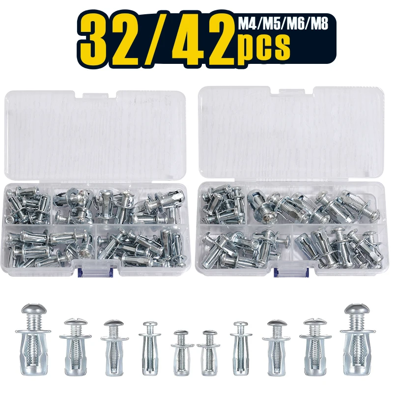 

32/42 шт., расширительный болт для лепестков, нержавеющие гайки из углеродистой стали для листового металла, панелей, машин, автомобилей, M4/M5/M6/M8
