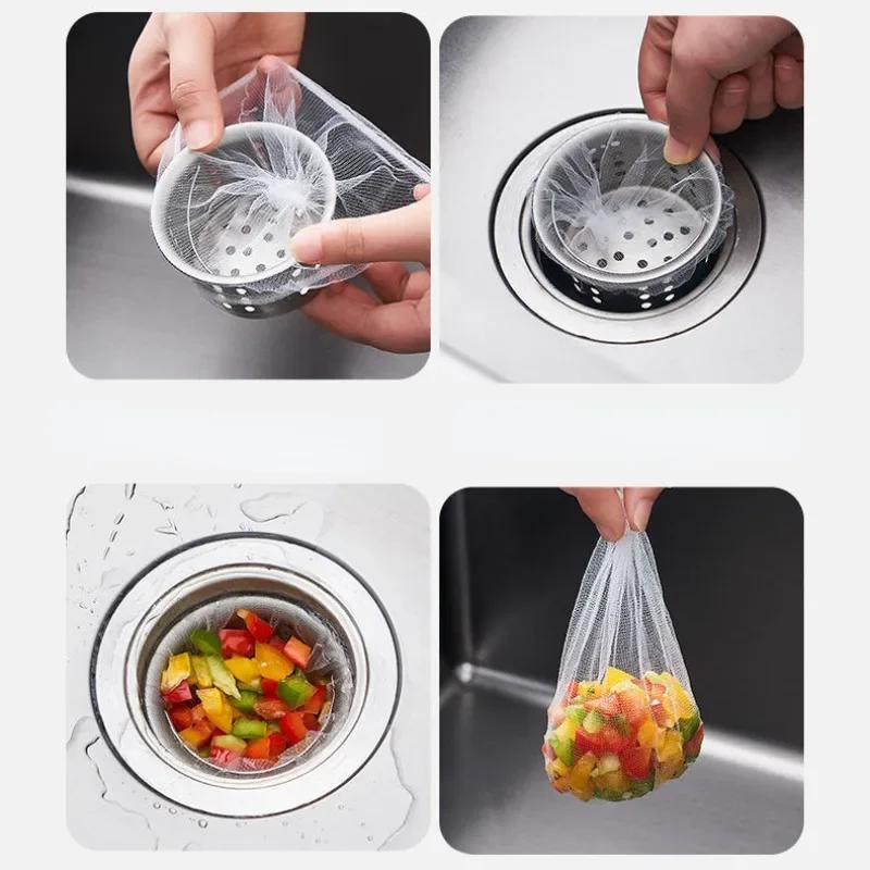 100Pcs Disposable Kitchen Sink Strainer Mesh Bags Collect Food Waste Leftovers Debris Easy Cleaning Kitchen Accessories