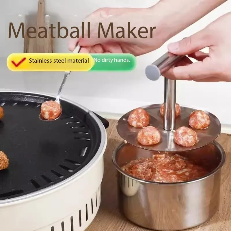 

Home Stainless Steel Meatball Press Creative Manual Meatball Maker for Home Use Makes Multiple Meatballs at Once