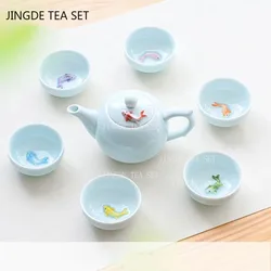Creative Ceramic Small Fish Teacup Set Portable Tea Pot and Cup Set Chinese Tea Ceremony Supplies Customized Teaware Gifts