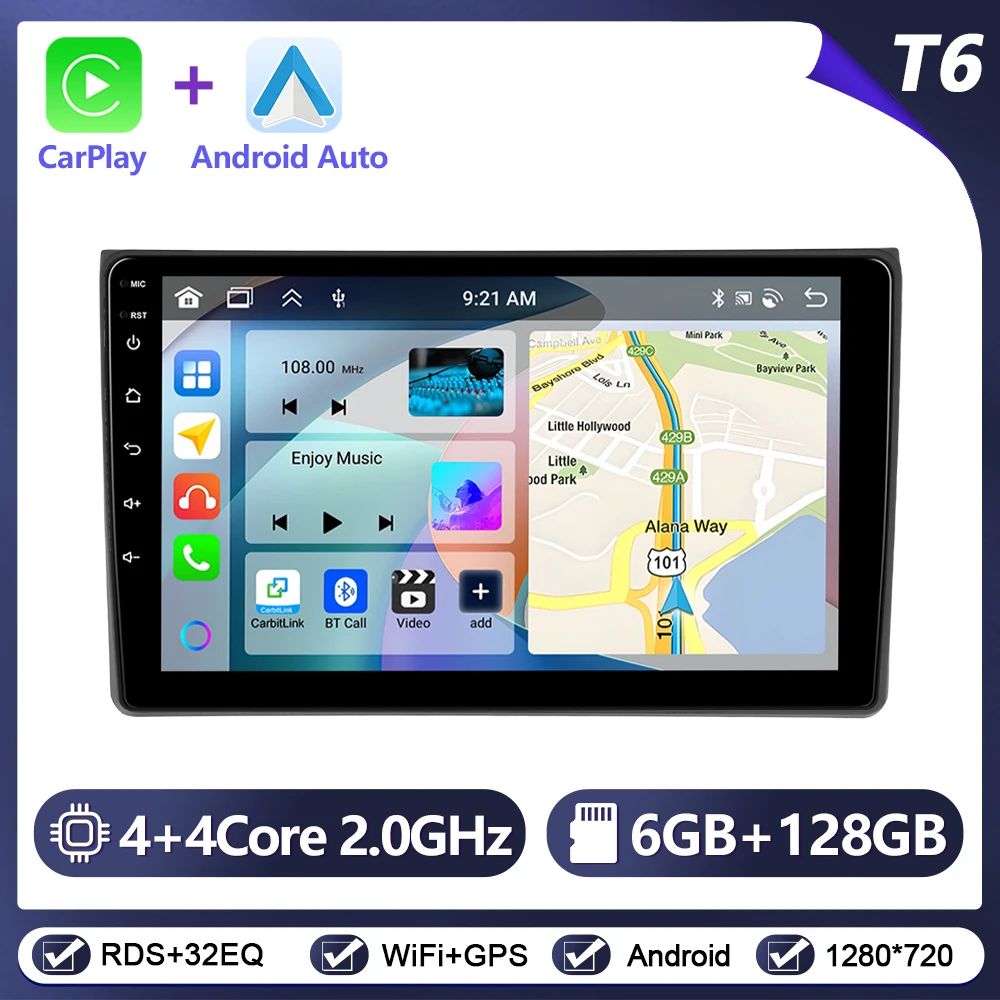Podofo CarPlay Android Auto Radio voor Audi A4 2004-2008 Auto Intelligent Systeem 2Din GPS Stereo Head Unit Multimedia Speler