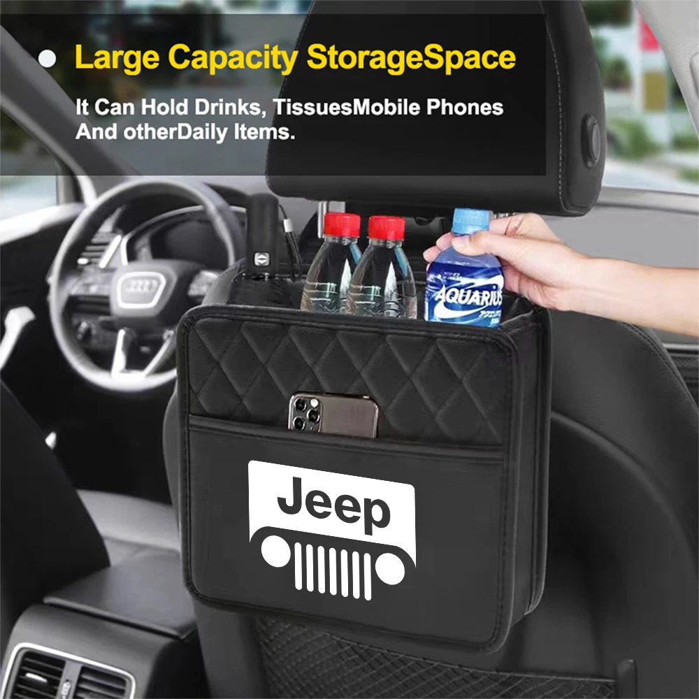 Car Back Seat Organizer Hanging Storage Bag Water Cup Holder Box For Jeep Cherokee WK Pickup Wrangler Jk Renegade Rubicon Kl KJ