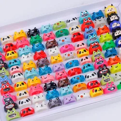 10/20/30/50Pcs/Lot Fashion Cartoon Element Bear Bee Cat Glow Frog Resin Rings For Women Mix Style Jewelry Party Gifts Wholesale