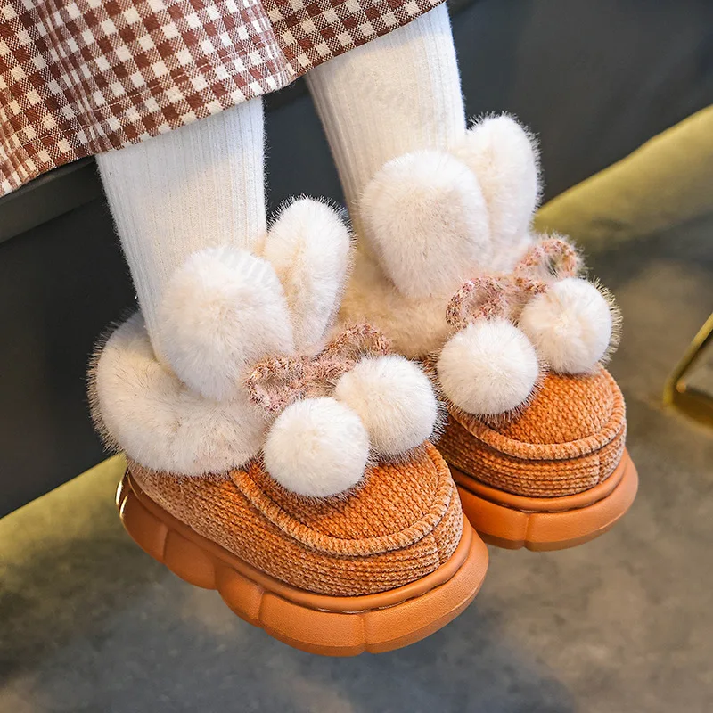 

Children Cotton Shoes Slippers Super Cute Fluffy 2025 Winter New Warm Comfortable Indoor Cartoon Plush Floor Home Slippers