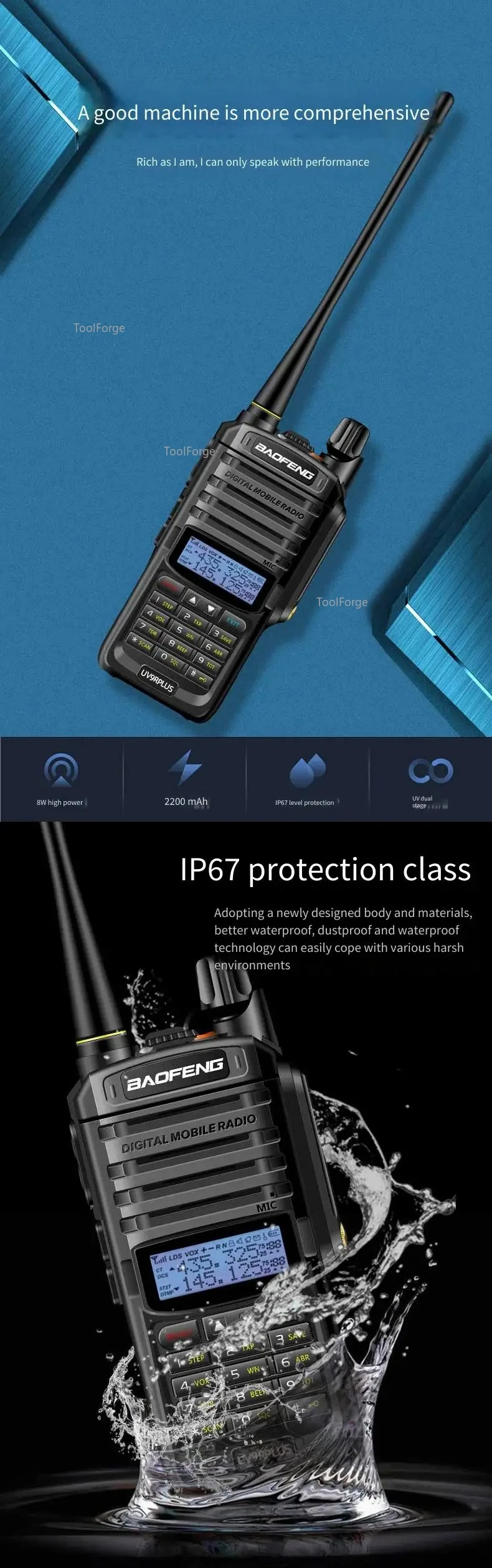 2 قطعة BaoFeng UV-9R Plus اسلكية تخاطب عالية الطاقة ثنائي النطاق طويل المدى 128 CH المحمولة يده UV 9R هام اتجاهين الراديو #6