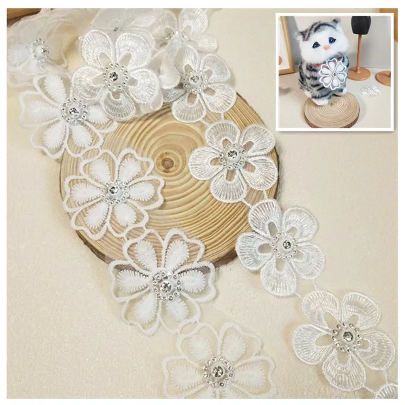 Exquisite Organza Embroidered Shiny Bead Flower Lace Patch Dress Pet Necktie Children DIY Gift Headband Schoolbag Shoes Decal