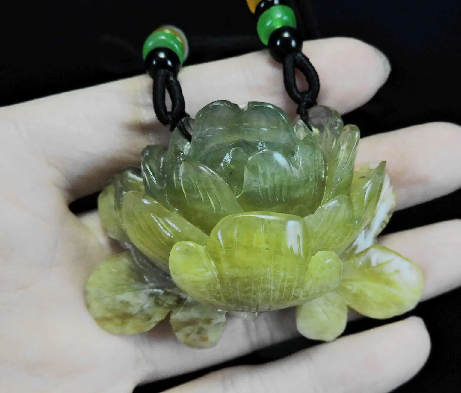 Jade Jewelry Natural Jade Pendant Necklace Hand-Carved peony flower Jadeite Necklace Pendant Gift No Treatment 526i