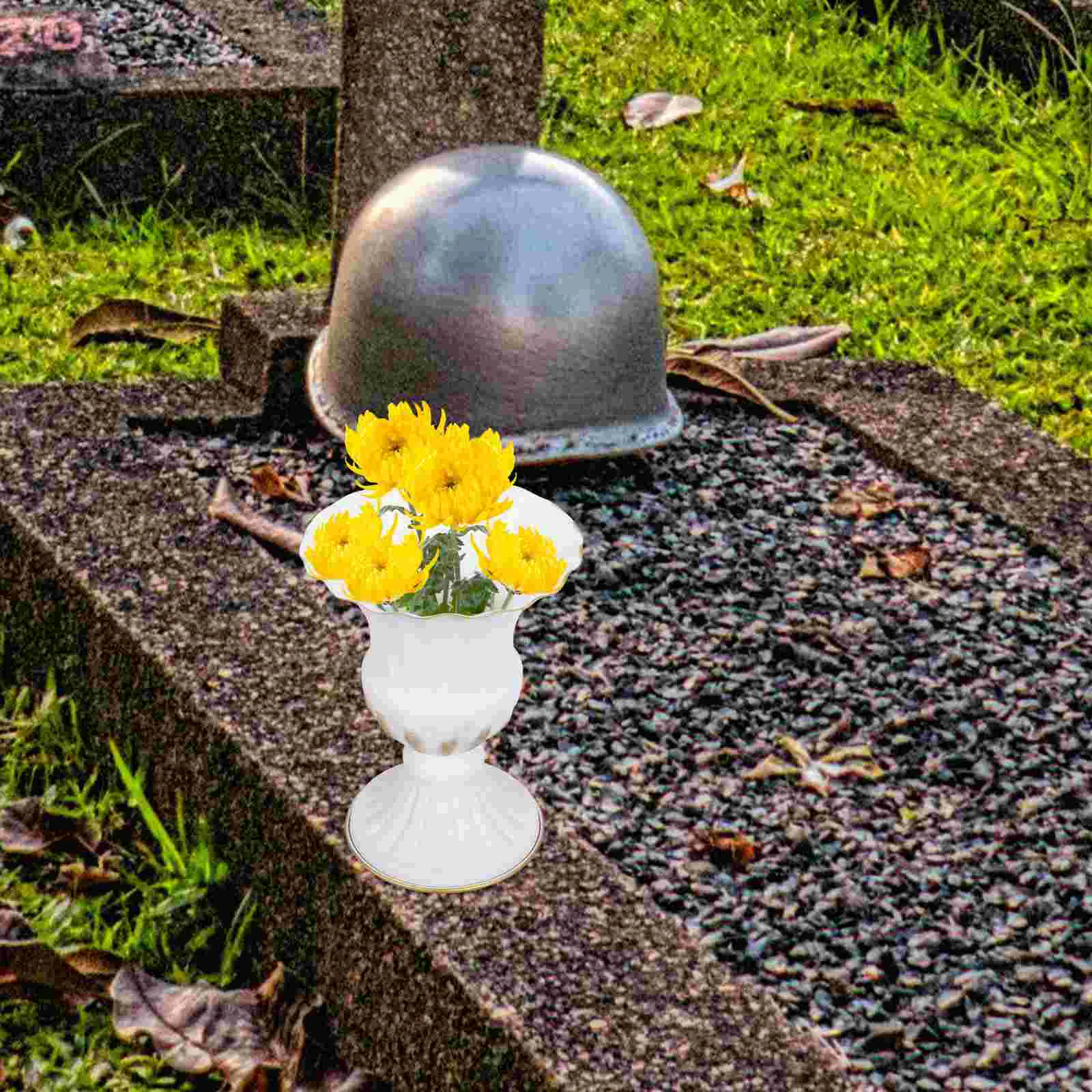 2 Pcs Tombstone Memorial Vase Faux Plant Graveyard Flower Container Urn Flowerpot Exquisite Iron Garden Delicate Cemetery