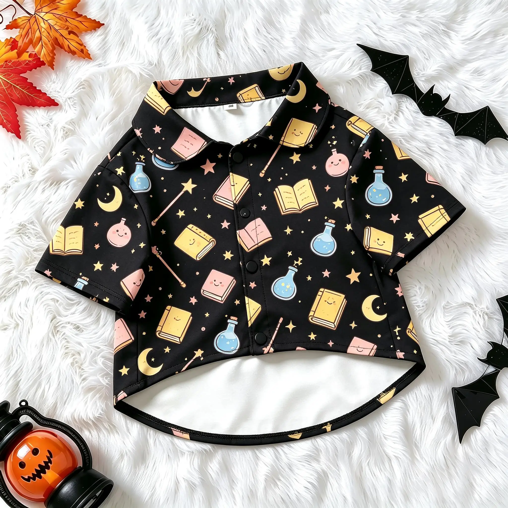 Pet Dog Shirt Magic Potion Books Stars Print Breathable Button Up for Small Medium Dogs Wizardry School Theme Daily Wear
