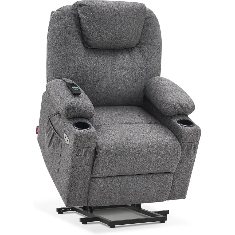 Grey Petite Power Recliner with Heat, Massage, Cup Holders, and USB Charging Ports