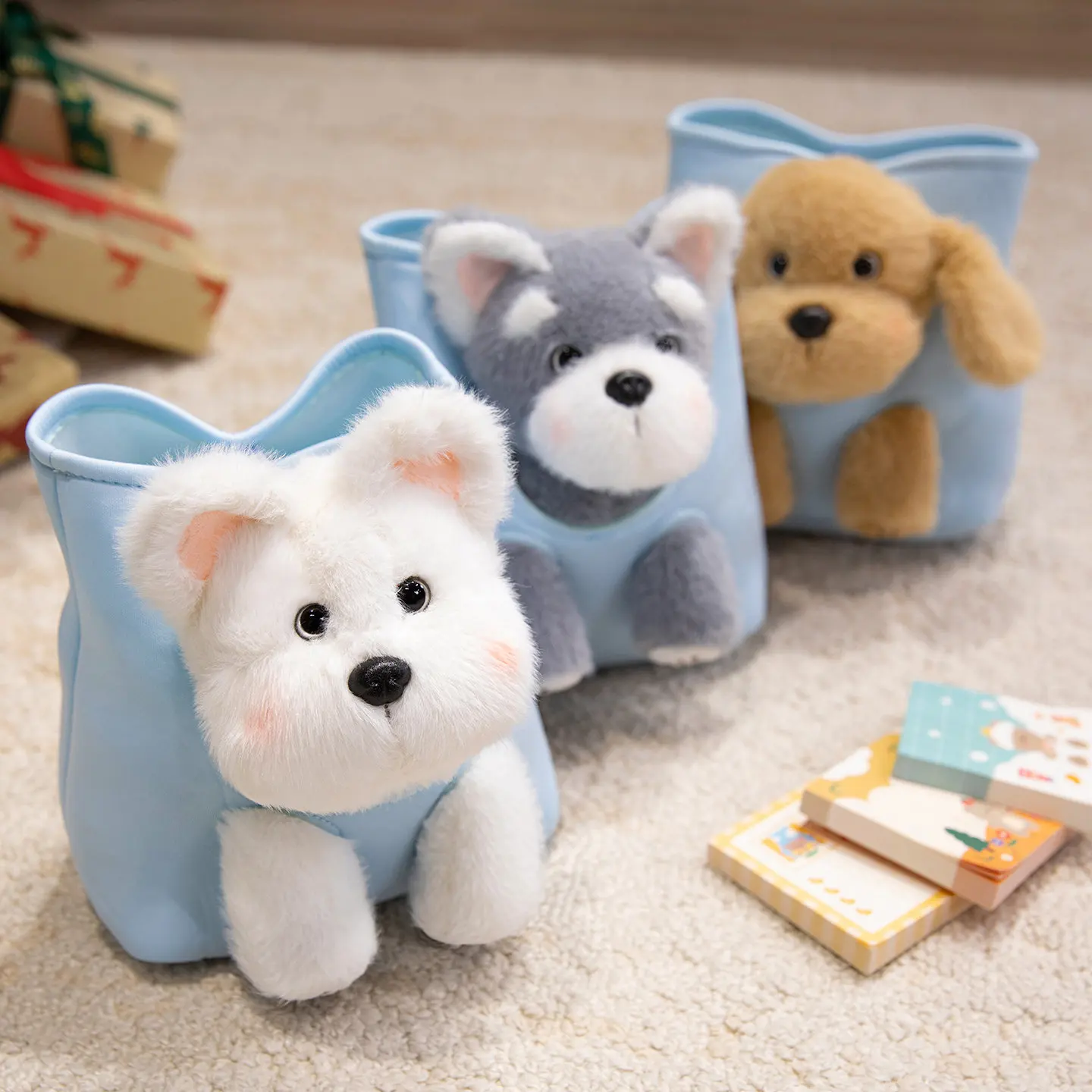 18CM Hide-and-seek Animal Dog Plush Stuffed Doll With Snack Bag Intresting Toy Birthday Gifts