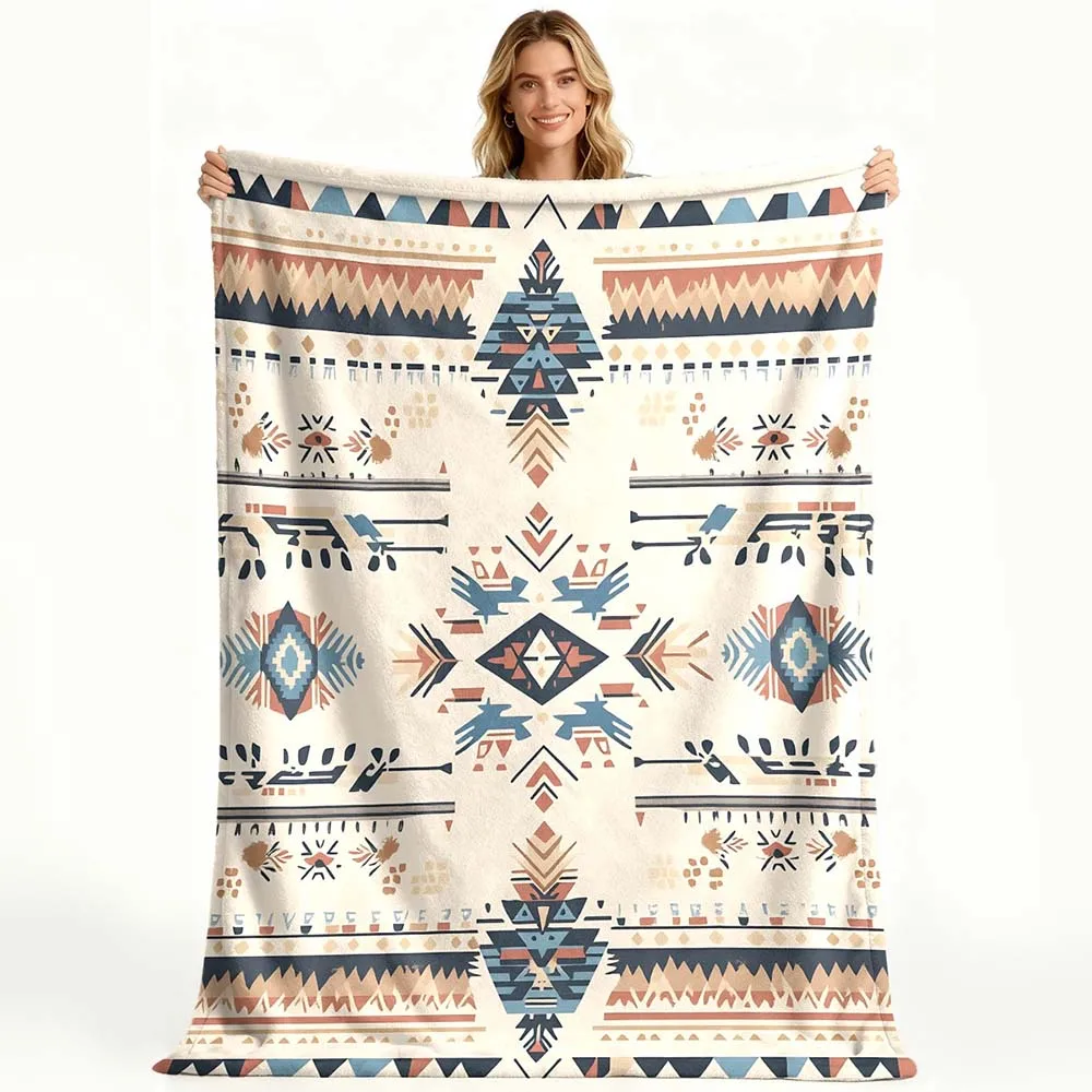 1pc Southwestern Aztec Tribal Print Flannel Throw Blanket Ultra Soft Cozy Boho Blanket for Home Couch Bed Living Room
