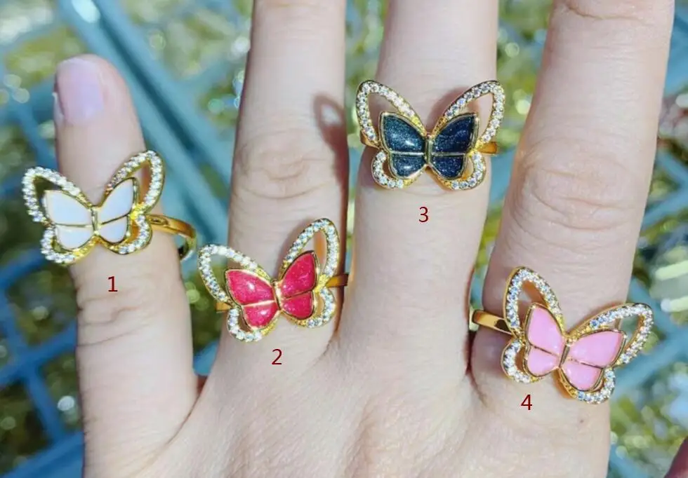 1pcs Butterfly Enamel Rings Zircon Jewelry Ring Layer Metal  Accessories Jewelrys For Women  Adjustable Stackable fg4s