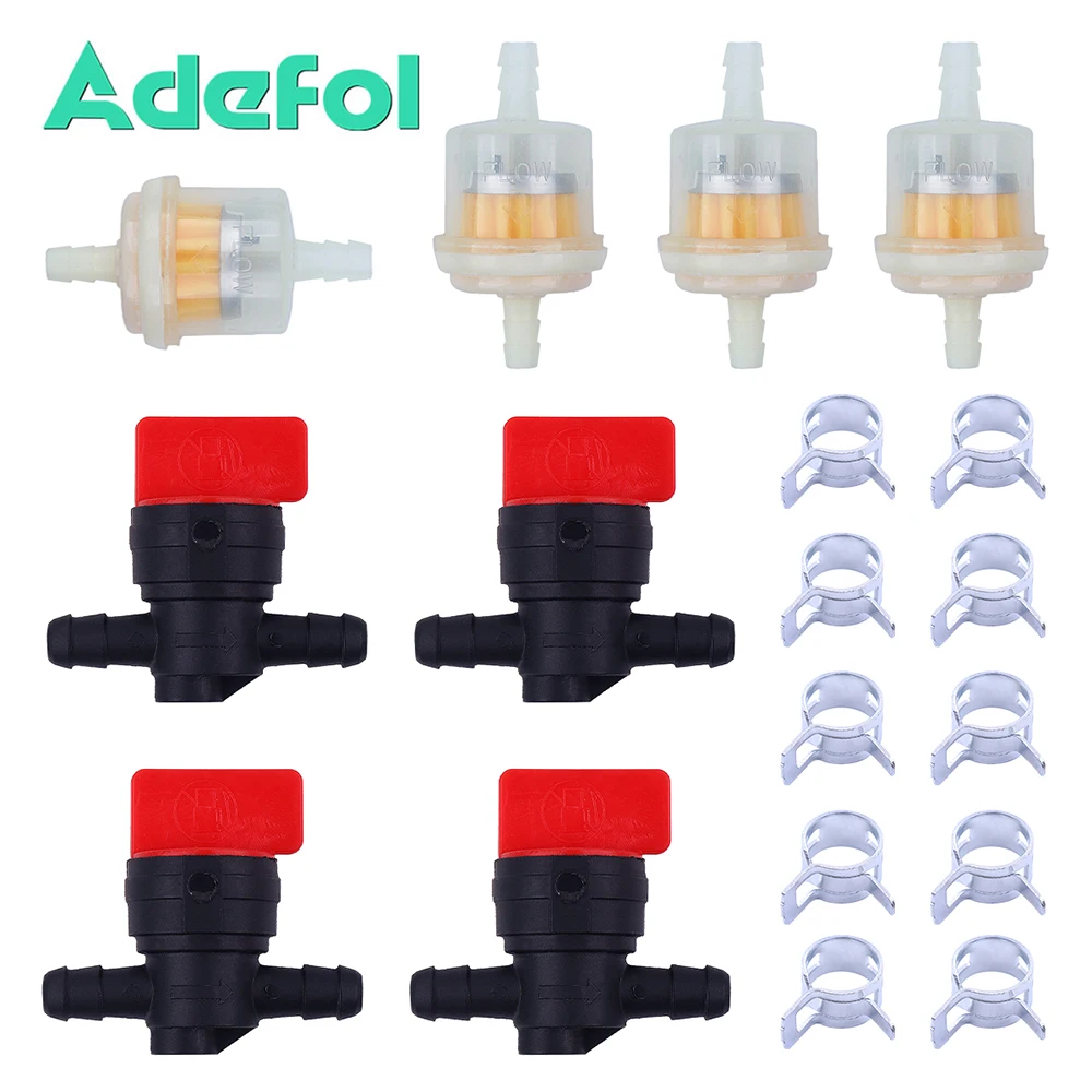 1/4 in Line Fuel Filters Shut Off Valves Clamps Kit Fit B & S 691035 494768 697947 698183 494768 5091H 5056 Engines parts