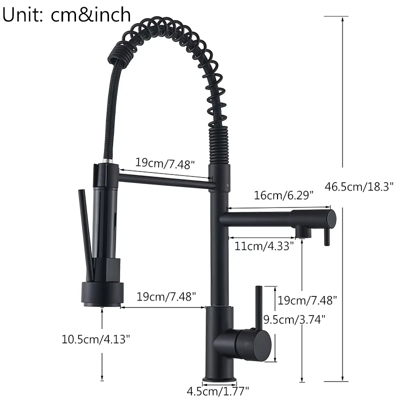 Pull Down Kitchen Sink Faucet Hot Cold Water Mixer Crane Tap with Dual Spout 360 Rotation Deck Mounted
