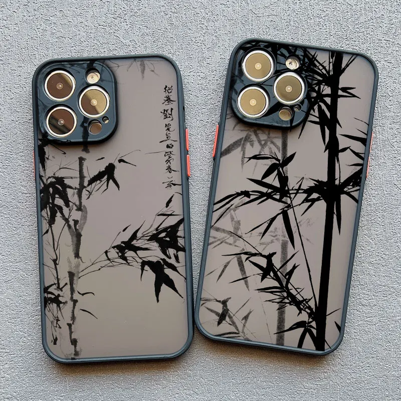 Retro Bamboo Ink Wash Painting Art Phone case For iPhone 15 14 13 12 11 Pro Max XR X XS 7 8Plus Case Cute Chinese Style Cover