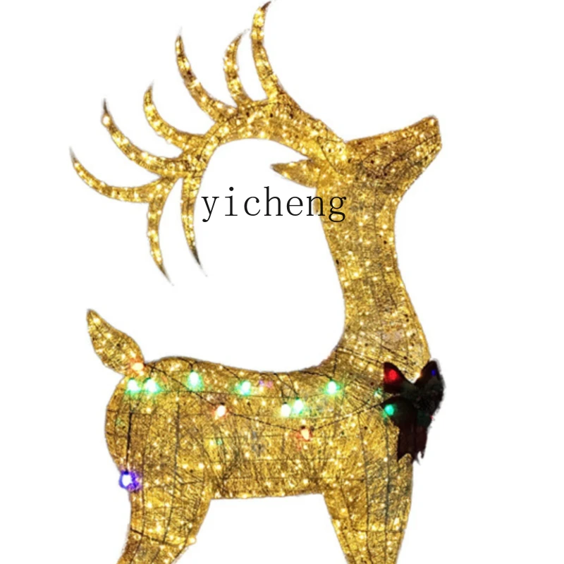 

ZK Household Christmas Decorations Deer Pulling Car Wrought iron luminous sleigh car decoration scene arrangement ornament