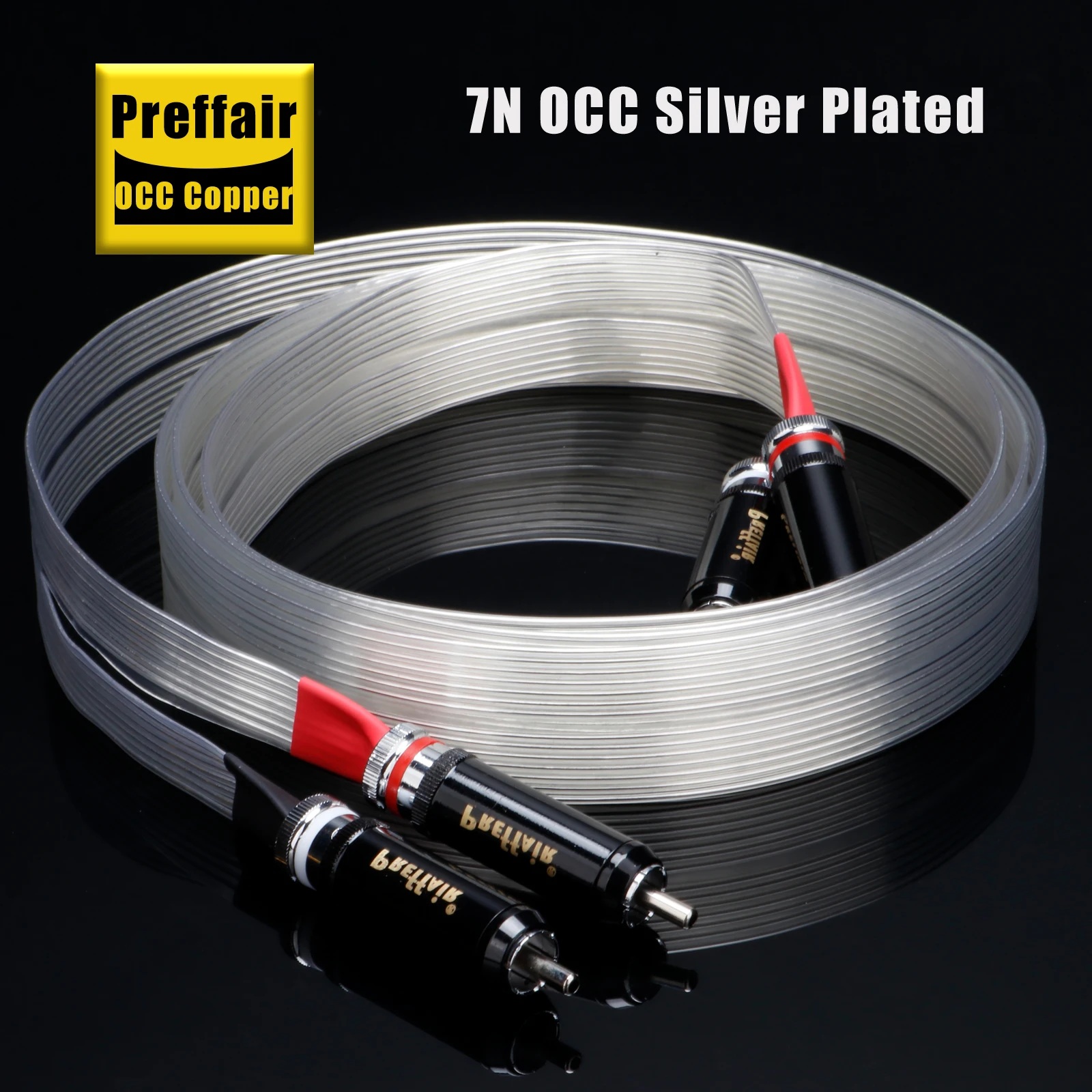 2RCA ケーブル 7N OCC 銀メッキ フラット ベルト インターコネクト オーディオ ケーブル スピーカー ボックス HDTV TV DVD AMP 用