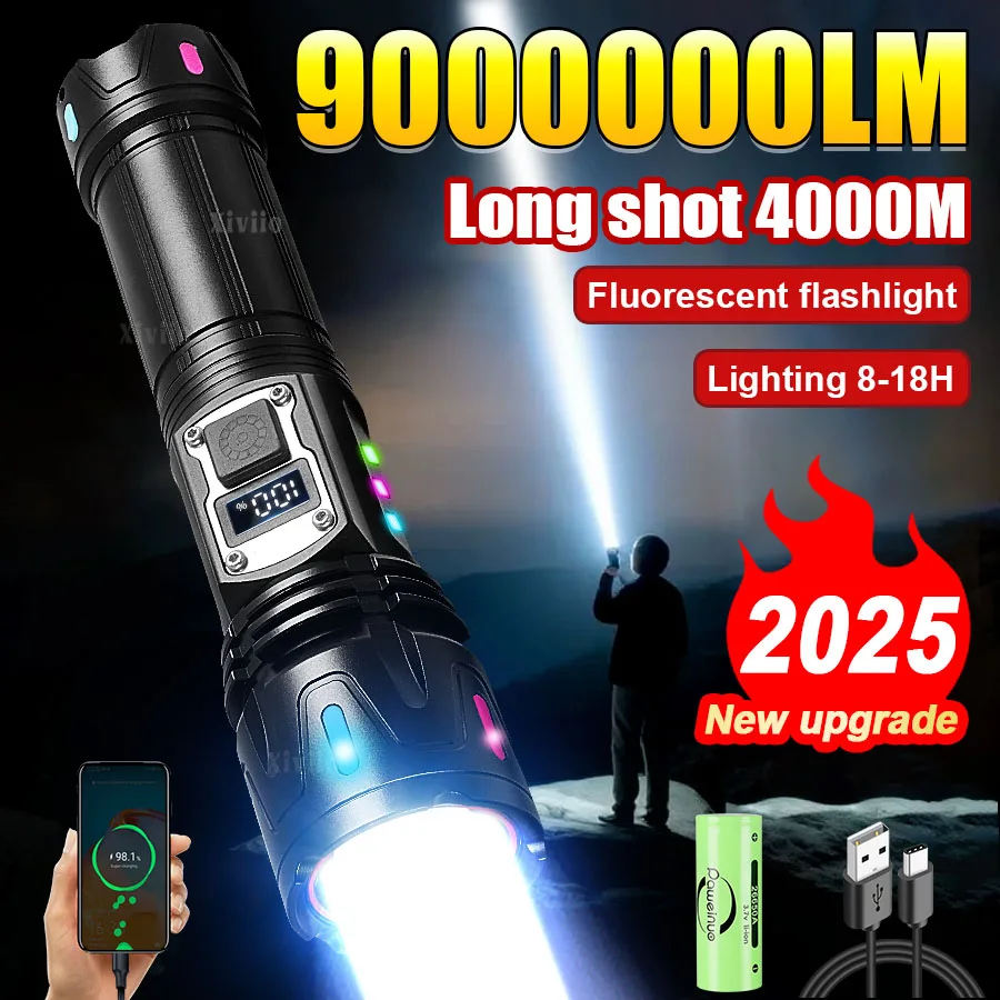 

Pop 9000000LM Мощный фонарик Супер яркий ручной фонарь Перезаряжаемый тактический фонарь Открытый водонепроницаемый фонарик для рыбалки и кемпинга с зумом