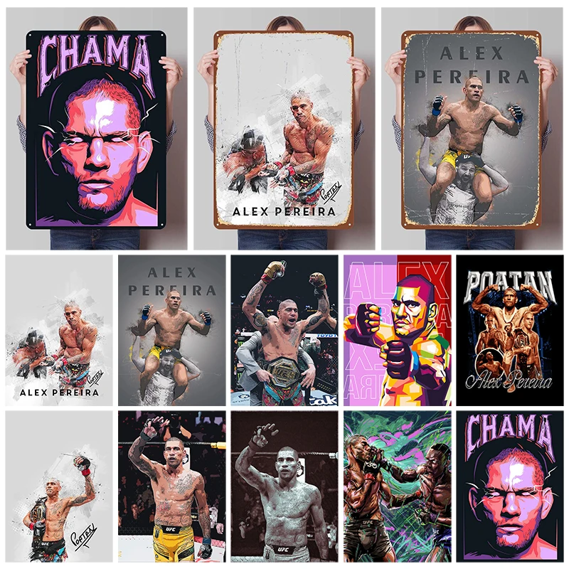 Alex Pereira Boxer-letreros de Metal para decoración de garaje, sala de estar, cartel de boxeo personalizado, placas de estaño para decoración artística de pared, artículos Retro para el hogar