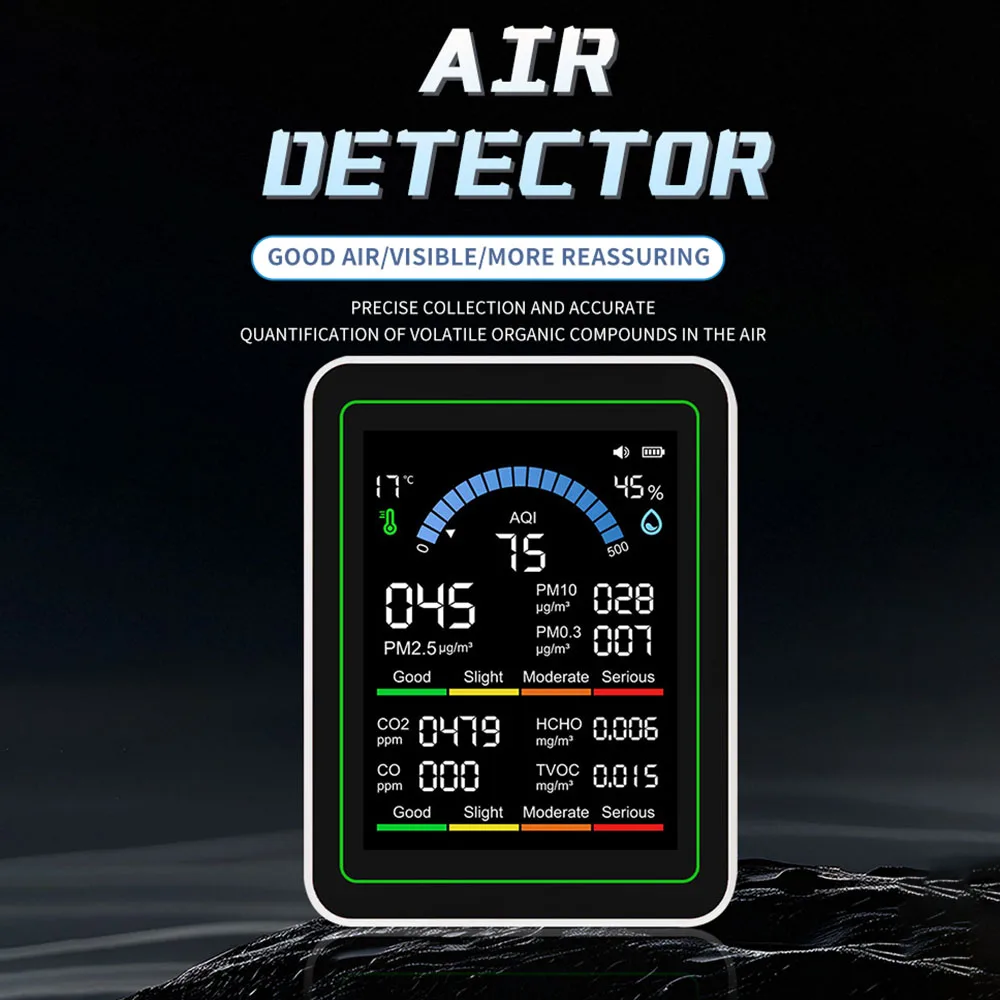 10-in-1 Air Quality Monitor Carbon Dioxide Monitor Formaldehyde Detector Temperature and Humidity Monitor 1PC image 3