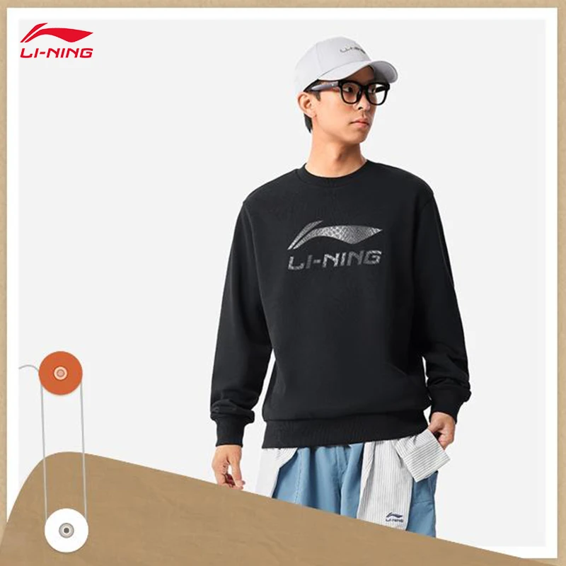

LI-NING unisex Sports trend series Sweatshirt Long Sleeve loose Sweat absorbing breathable round neck pullover hoodie AWDV247