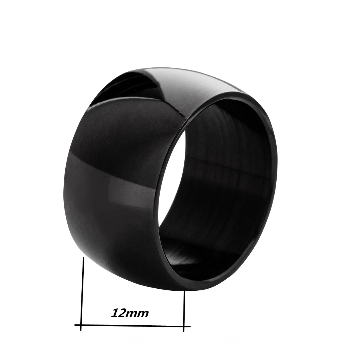 12mm Width Glossy Gothic Stainless Steel Rings for Men Women Fashion Smooth Black/Silver/Gold Color Punk Jewelry Accessory