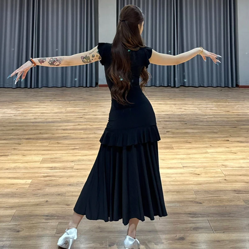 여성 볼룸 댄스 경연 대회 의상 성인 러플 라틴 탑 모던 댄스 스커트 여성 라틴 댄스 의상 SL12704