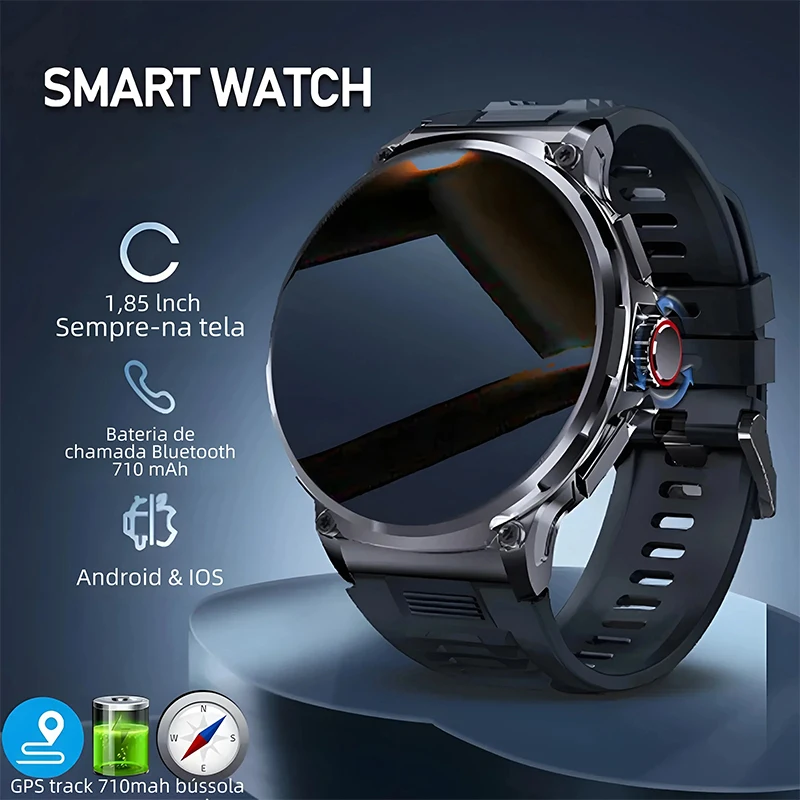 

2025 Military 1.85-inch Ultra HD Smart Healthy watch GPS Bluetooth Call 710Mah Battery Sports Fitness smartwatch For IOS Android