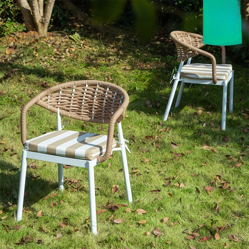 

Outdoor Modern Simple Chair Ribbon Rattan Villa Garden Homestay Terrace Courtyard Leisure Rainproof Sunscreen Dining Chair