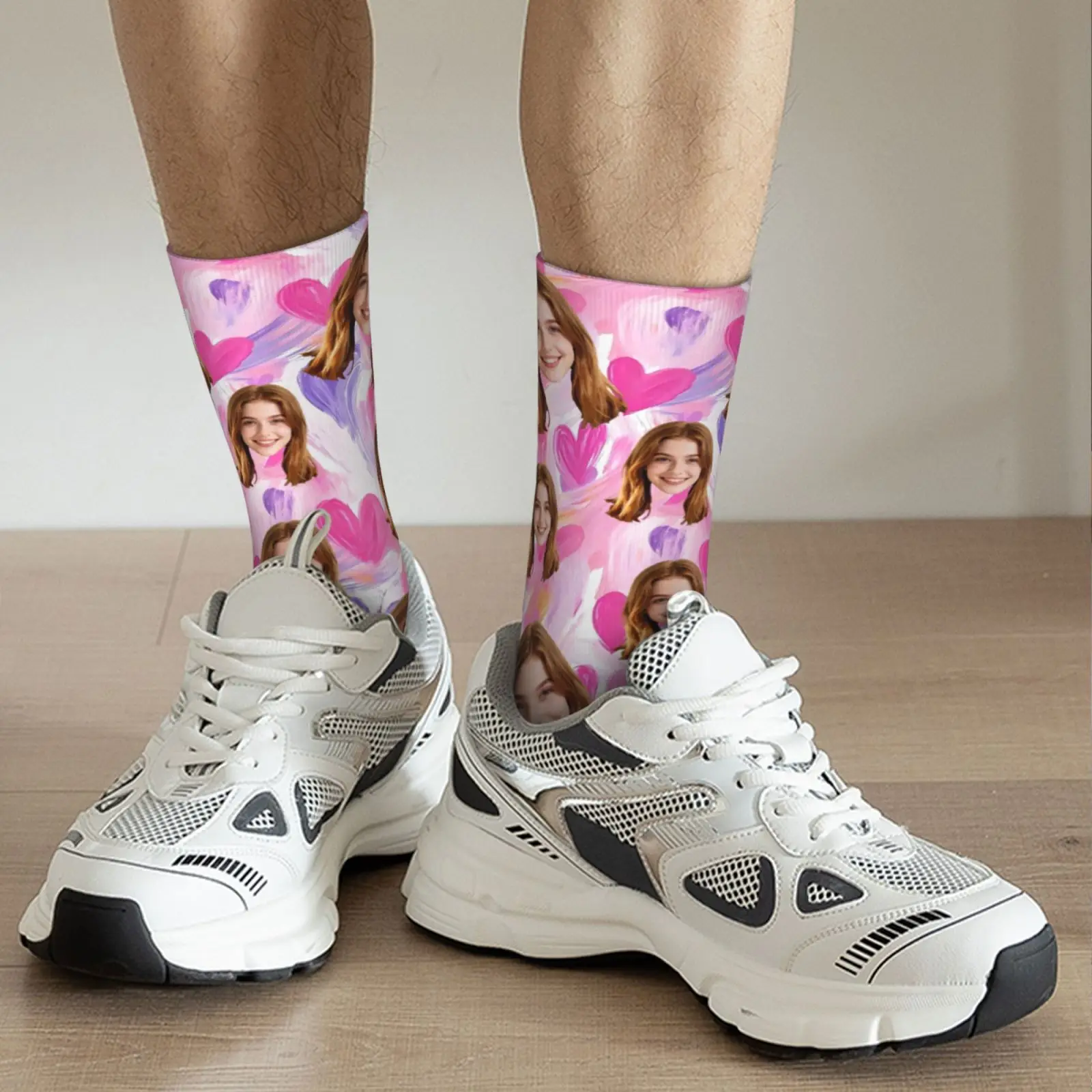 Custom face pattern socks unisex personalized fun socks with face pattern custom with  Valentine's Day gift view 4