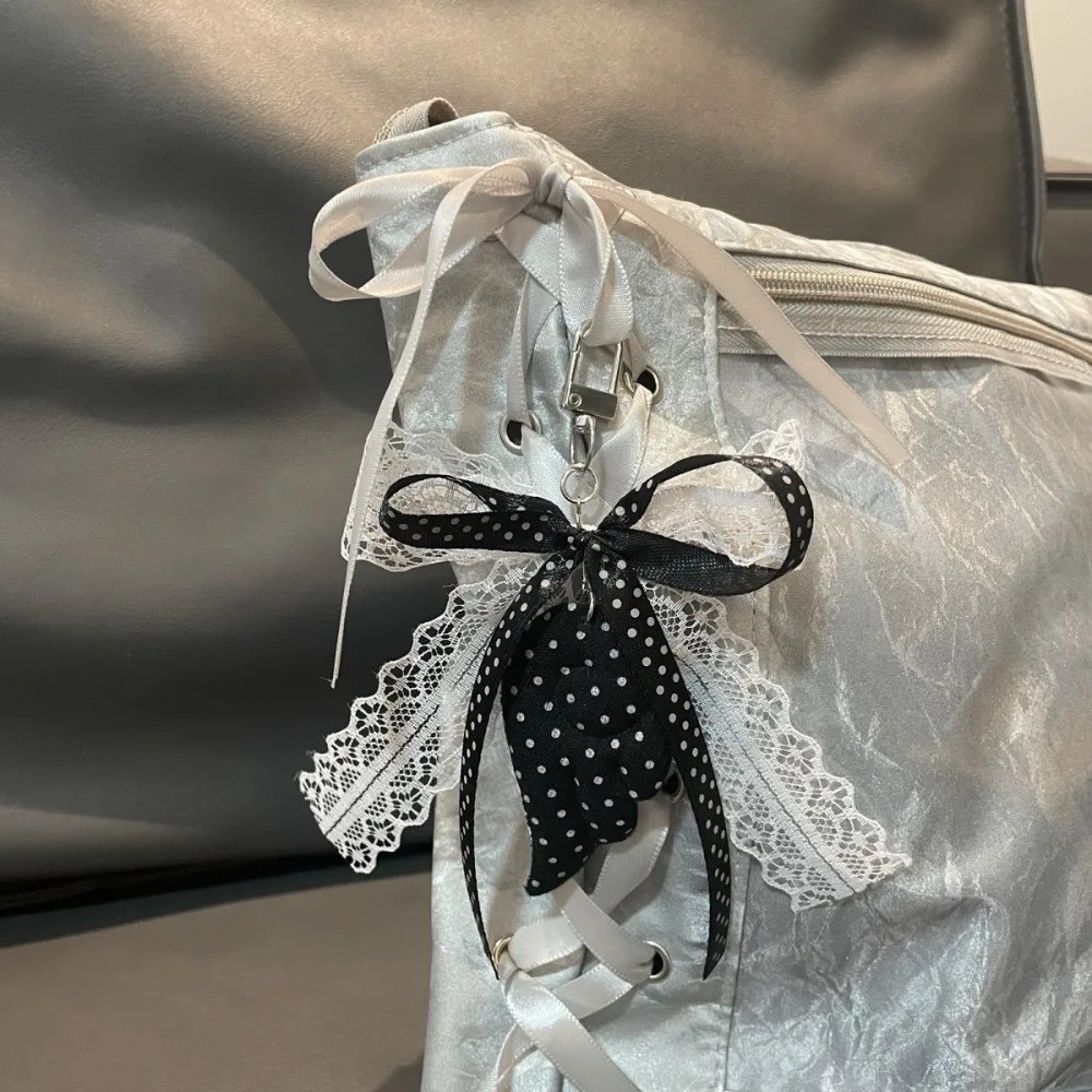 Sweet Polka Dot Star Pendant Keychain Music Note Angel Wings Bag Charm Lace Bow Ribbon Key Ring