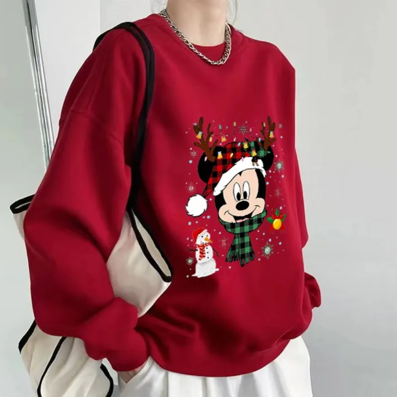 Myszka Miki Disney Bluza Okrągły Dekolt Wiosna Jesień Pullover Bawełna Długie Rękawy Mężczyźni Kobiety Anime Kreskówka Boże Narodzenie Top Prezent