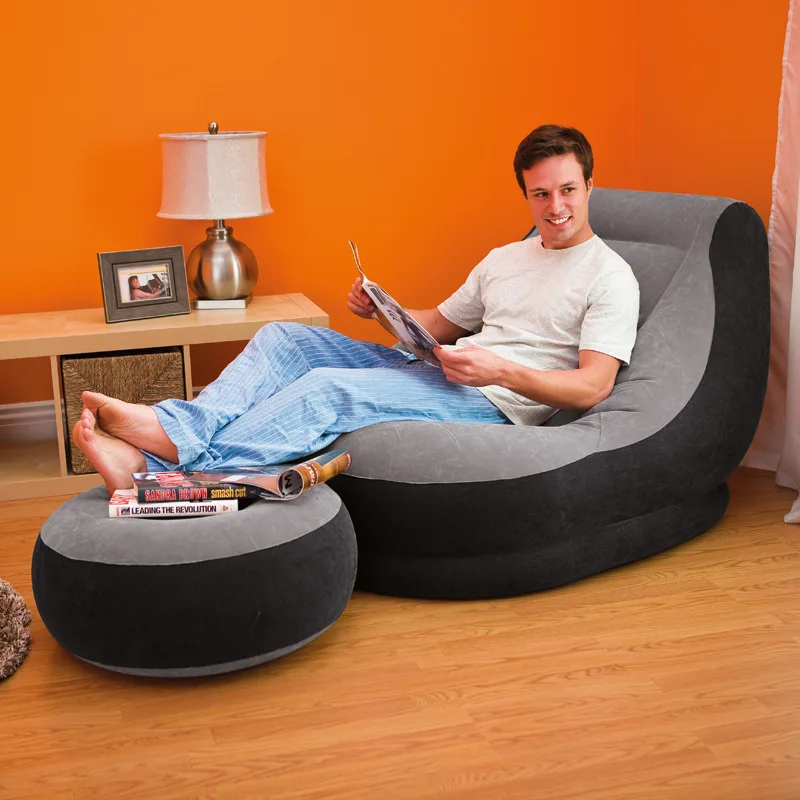 

Inflatable sofa set casual with round ottoman recliner thickened single lunch break chair