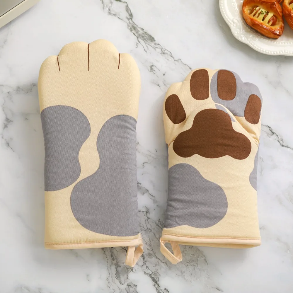 Anti-scalding Cat Paws Oven Mitts Insulated Heat Heat Resistant Kitchen Gloves Thickened Cotton Lined Microwave Mitt Dish