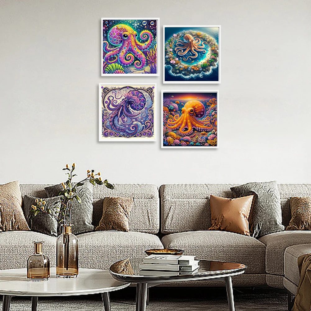 

4pcs Octopus Partial Drill Special Shape Diamond Painting Kit Home Decor30x30cm