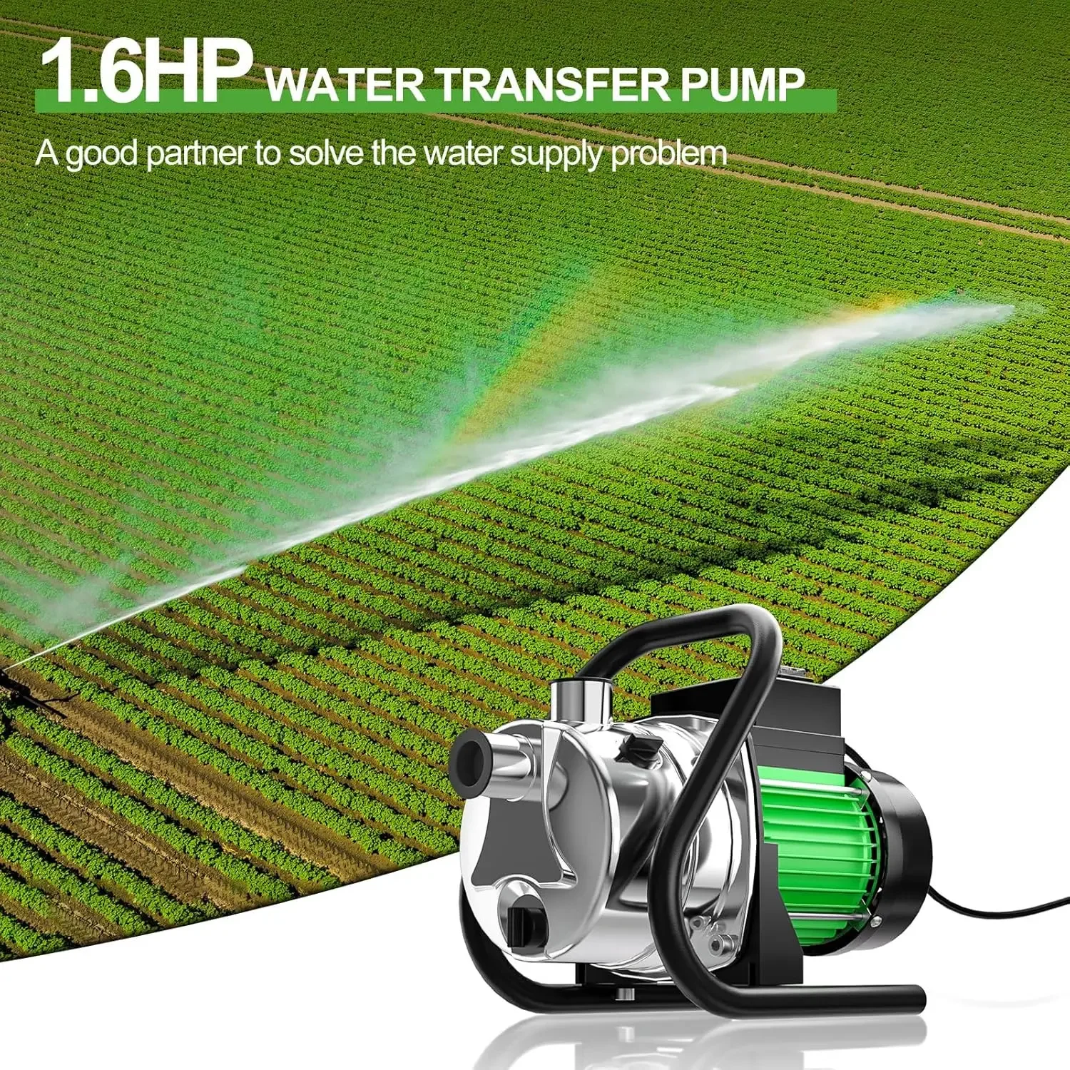 1.6HP Water Transfer Pump 1600GPH Electric Garden Booster Pumps for Irrigation Lake Lawn Farm Shallow Well Pump