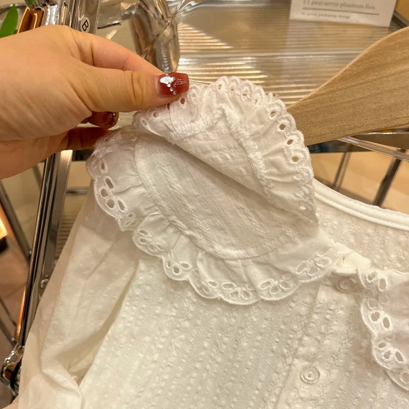 Girls' Long Sleeve Baby Shirt2025Spring Children's Double Layer Doll Collar Shirt Girl's Top Princess Blouse