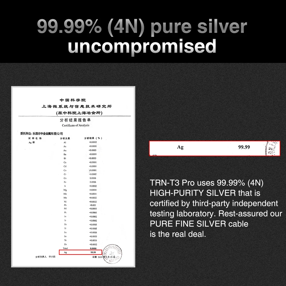 TRN-Câble T3 PRO 8 cœurs en argent pur 2.5/3.5/4.4mm, avec connecteur MMCX/2 broches, fil d'écouteurs amélioré pour TRN VX PRO V90 MT1