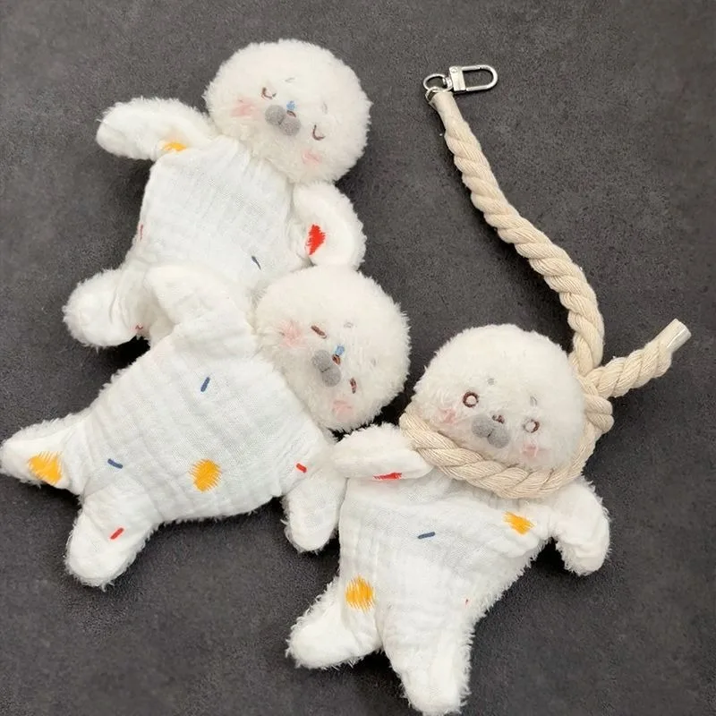 Creative Hanging Rope Bean Bag Seal Squeeze Toy Soothing Animal Stuffed Doll Squishy Toy for Girls Cute Woven Bag Fidget Toy