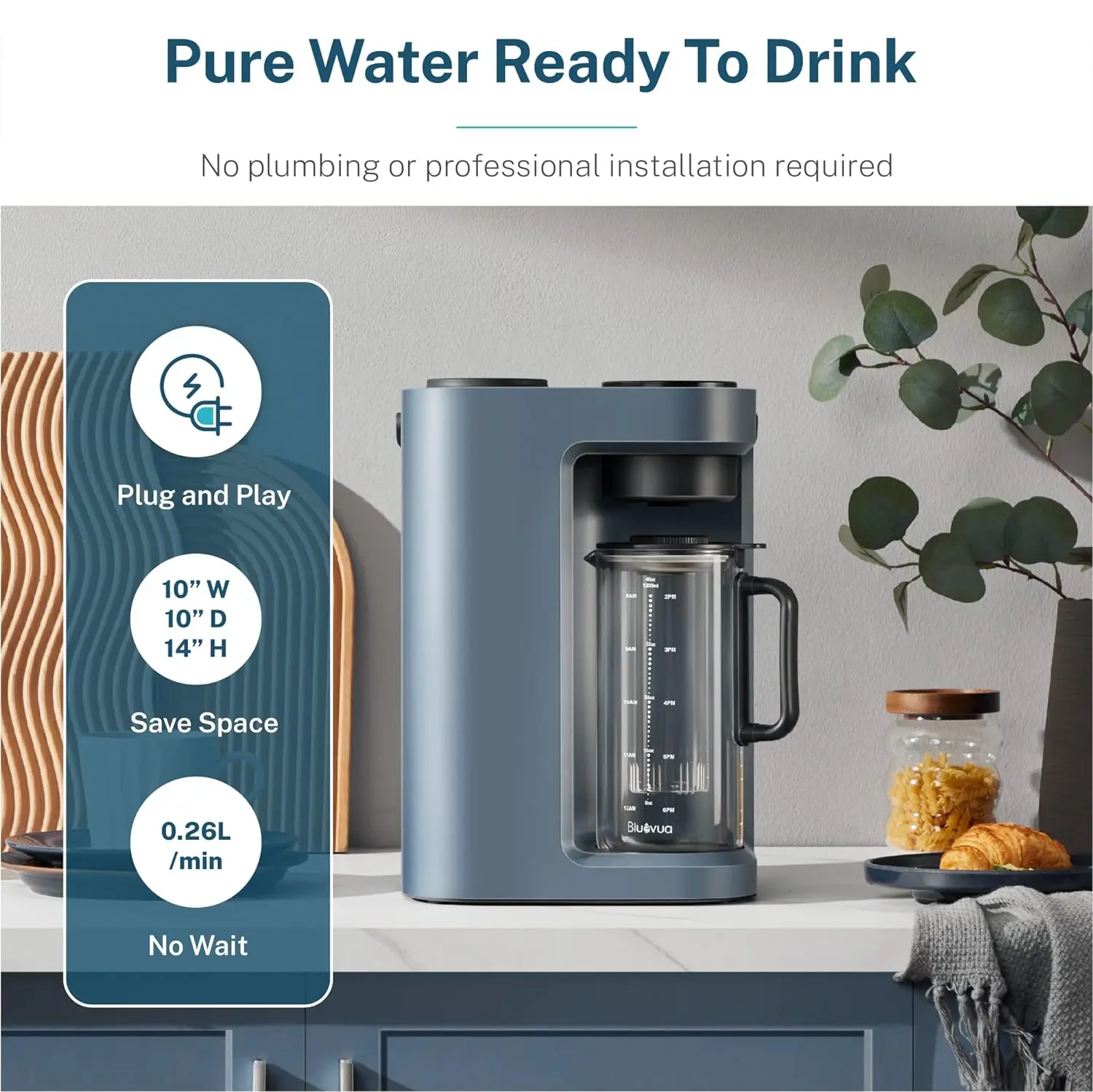 Bluevua RO100ROPOT-LITE Countertop Reverse Osmosis Water Filter System, 5 Stage Purification, 3:1 Pure to Drain, Portable Water