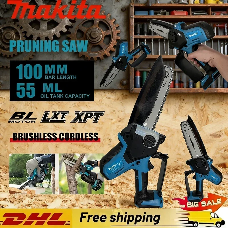 

Бесщеточная аккумуляторная цепная пила Makita, электрическая пила для обрезки, для аккумулятора 18В, мини-электропила, садовые электроинструменты