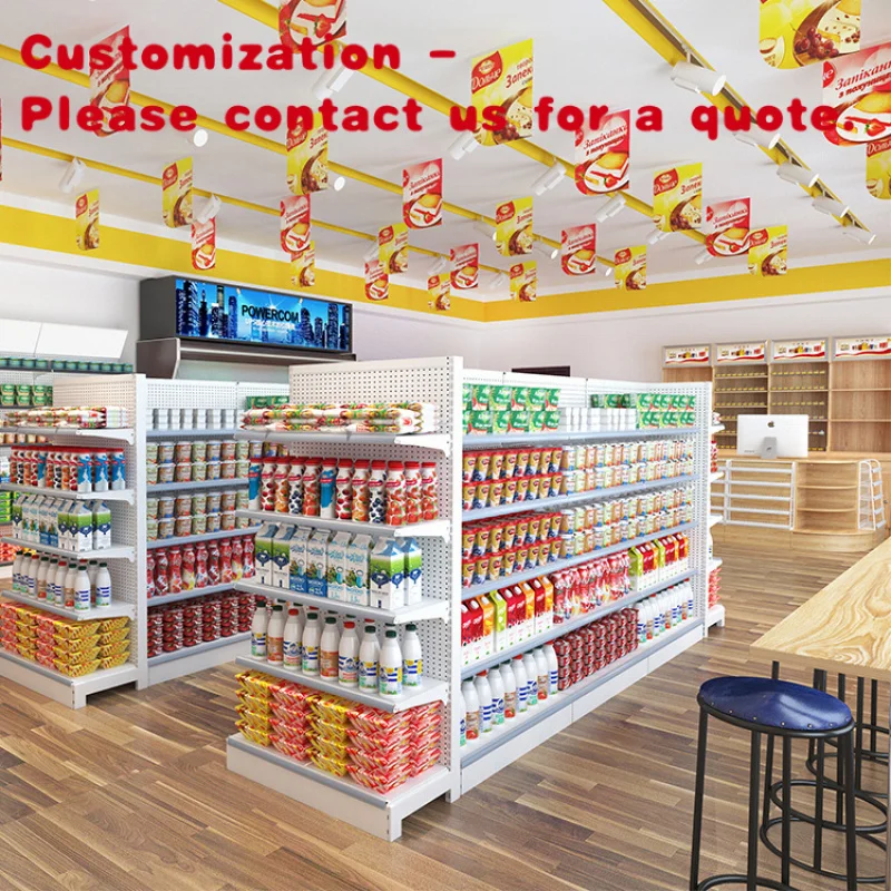 custom.Supermarket Shelf Retail Grocery Store Fixture Shop Fitting Gondola Wire Net Backboard Double Sided Supermarket Shelves